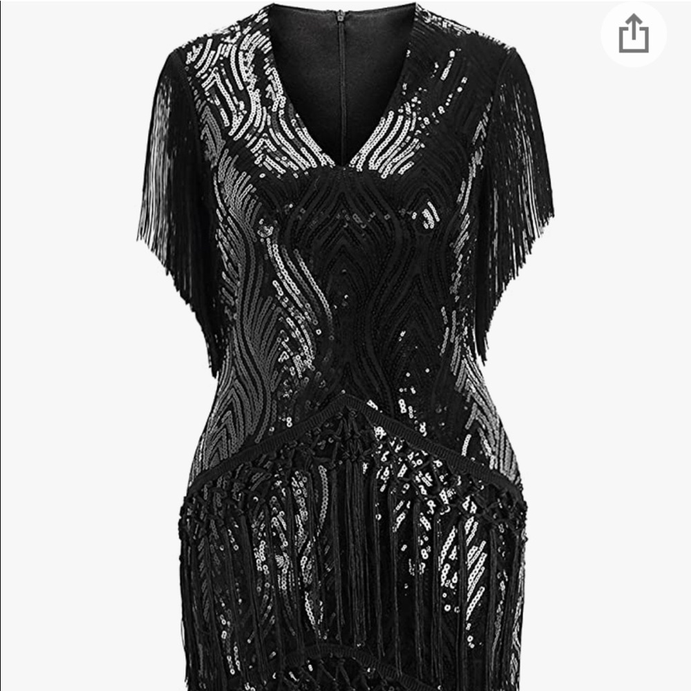 Flapper Dress 1920s Fringed Gatsby Sequins Black S